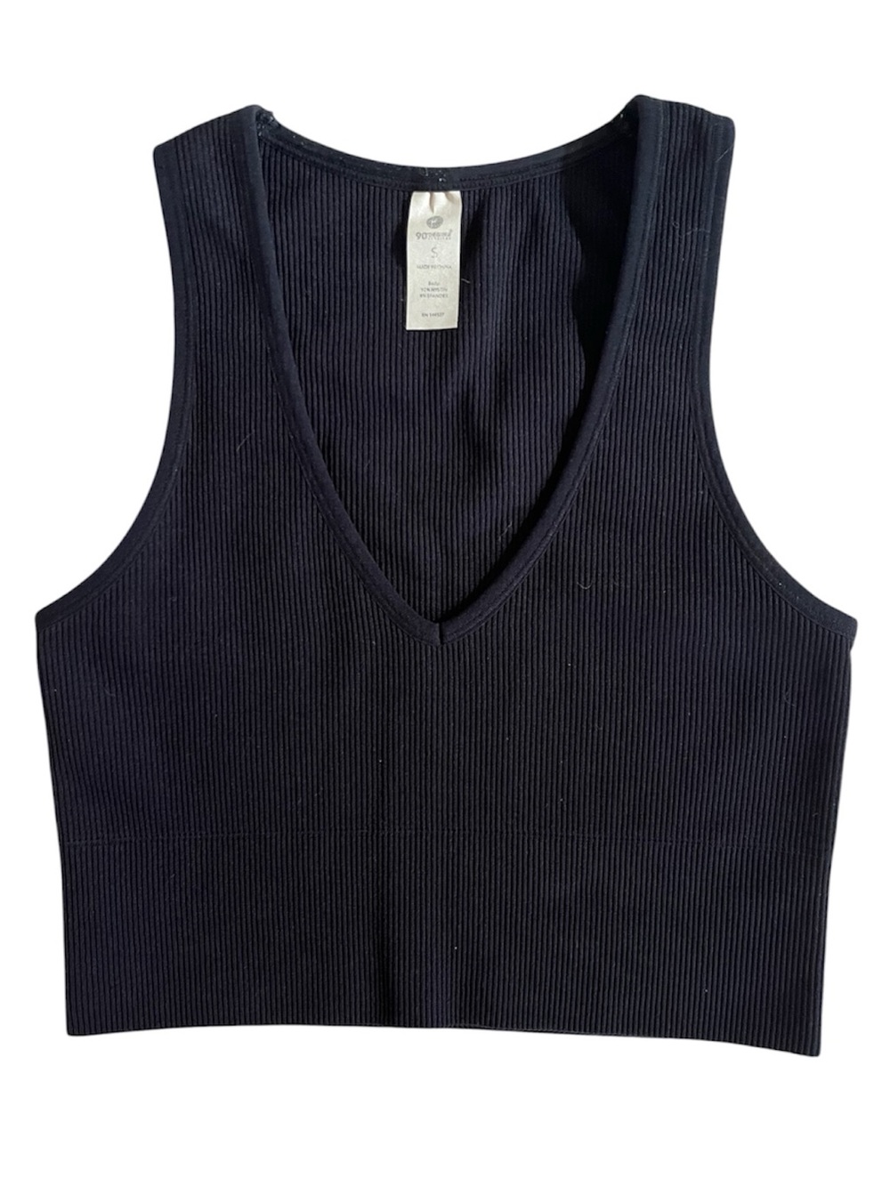 Black Ribbed V-Neck Cropped Sports Bra Size Small. Brami.